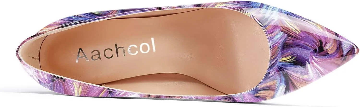 Aachcol Women Pumps Pointed Toe Slip on Mid Heel Dress Office Chunky Block Heels Shoes 3 Inches