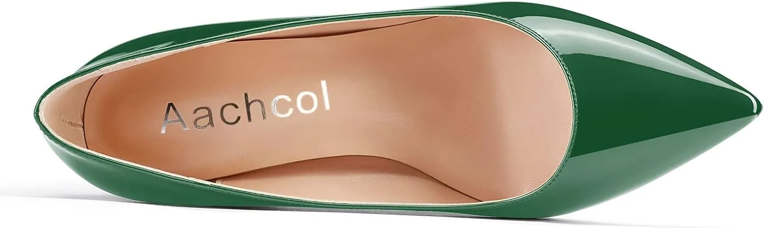 Aachcol Women Pumps Pointed Toe Slip on Mid Heel Dress Office Chunky Block Heels Shoes 3 Inches