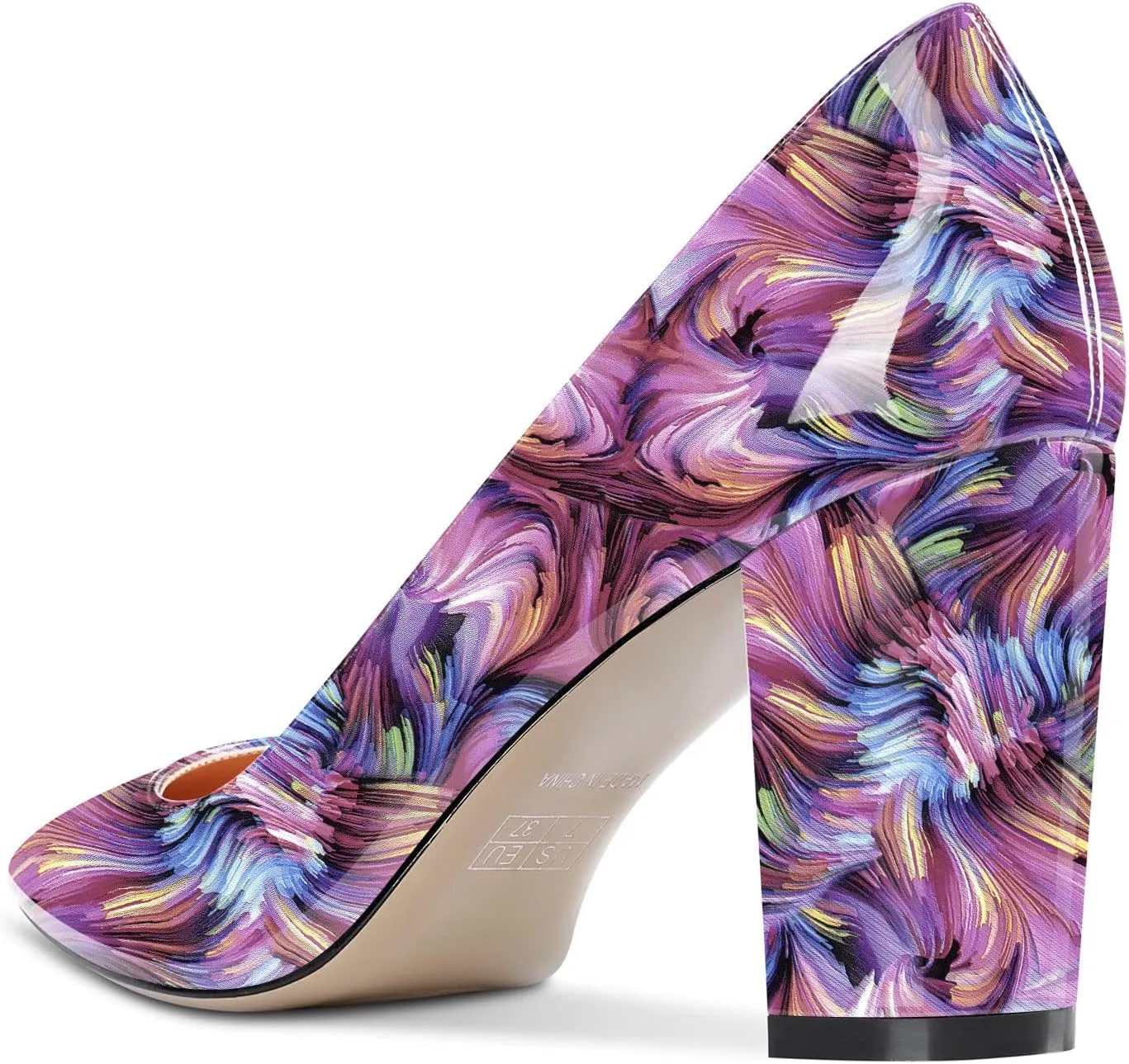 Aachcol Women Pumps Pointed Toe Slip on Mid Heel Dress Office Chunky Block Heels Shoes 3 Inches