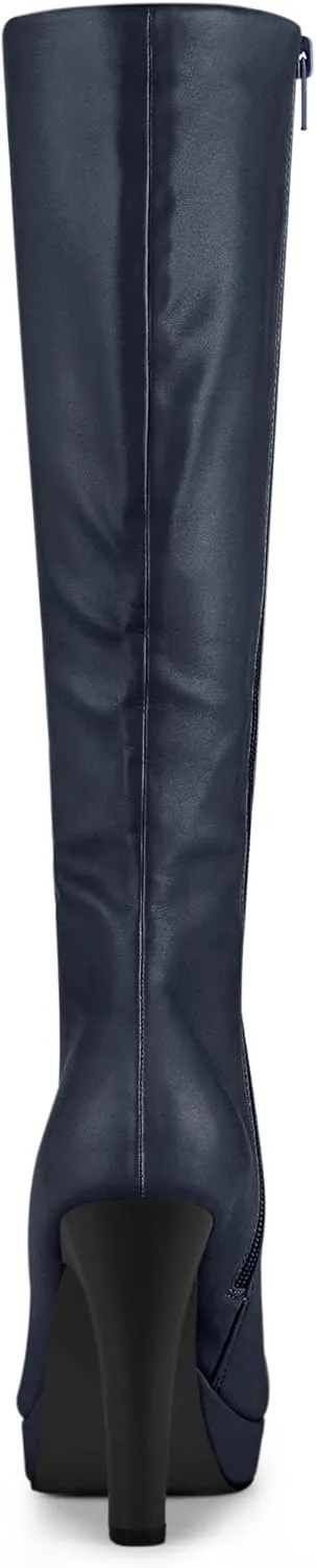 Allegra K Women's Chunky Heel Round Toe Platform Knee High Boots