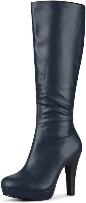Allegra K Women's Chunky Heel Round Toe Platform Knee High Boots