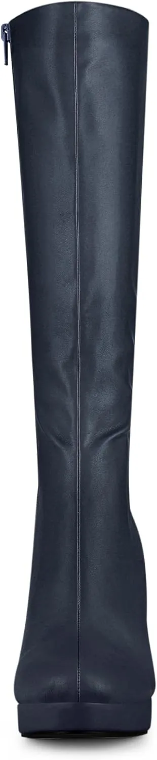 Allegra K Women's Chunky Heel Round Toe Platform Knee High Boots