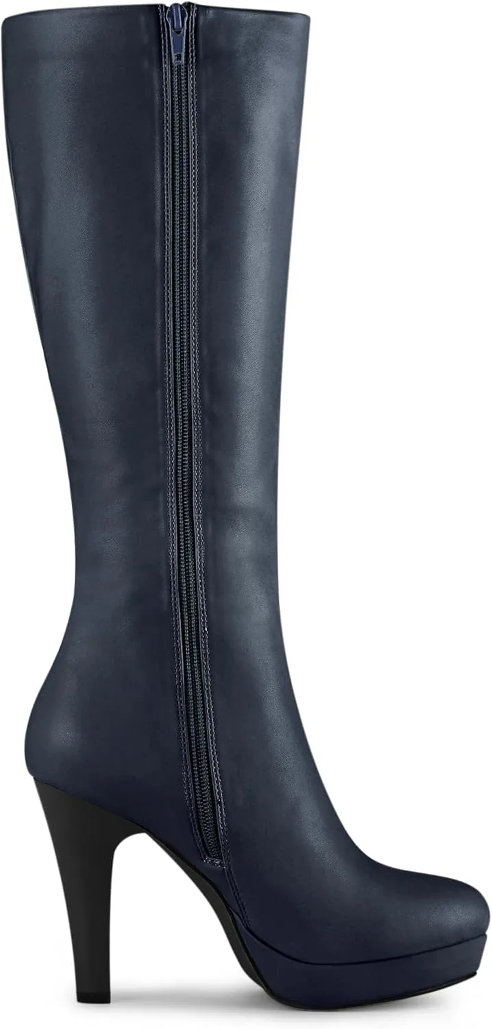 Allegra K Women's Chunky Heel Round Toe Platform Knee High Boots