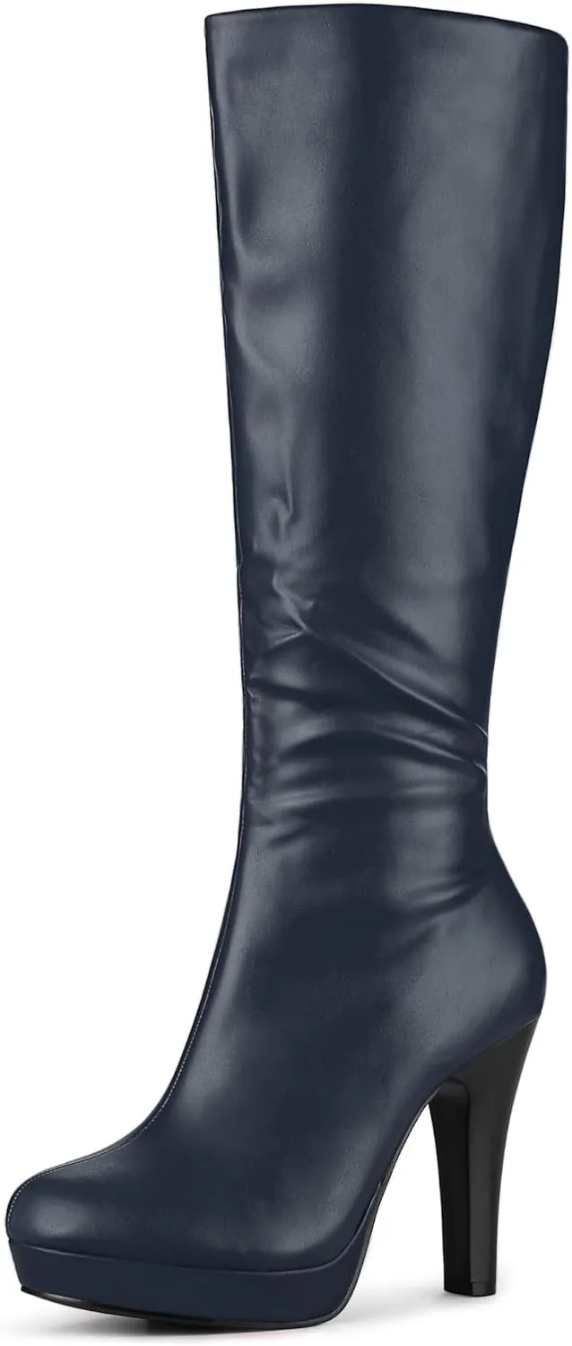 Allegra K Women's Chunky Heel Round Toe Platform Knee High Boots