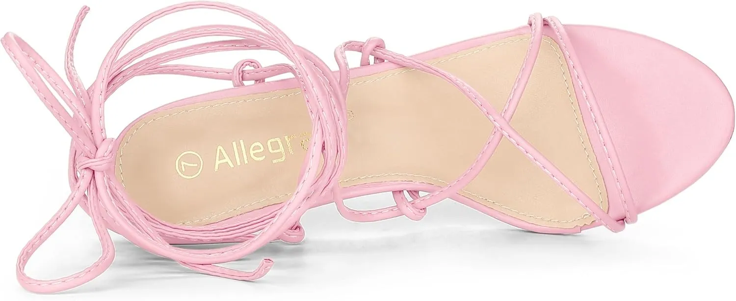 Allegra K Women's Lace Up Open Toe Strappy Stiletto Heels Sandals