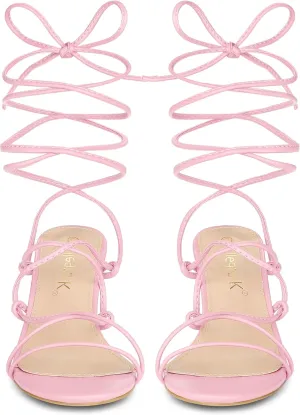 Allegra K Women's Lace Up Open Toe Strappy Stiletto Heels Sandals