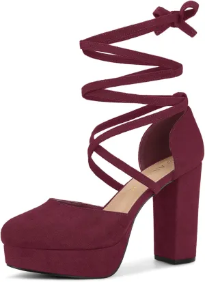 Allegra K Women's Platform Block Heel Lace Up Pumps Sandals