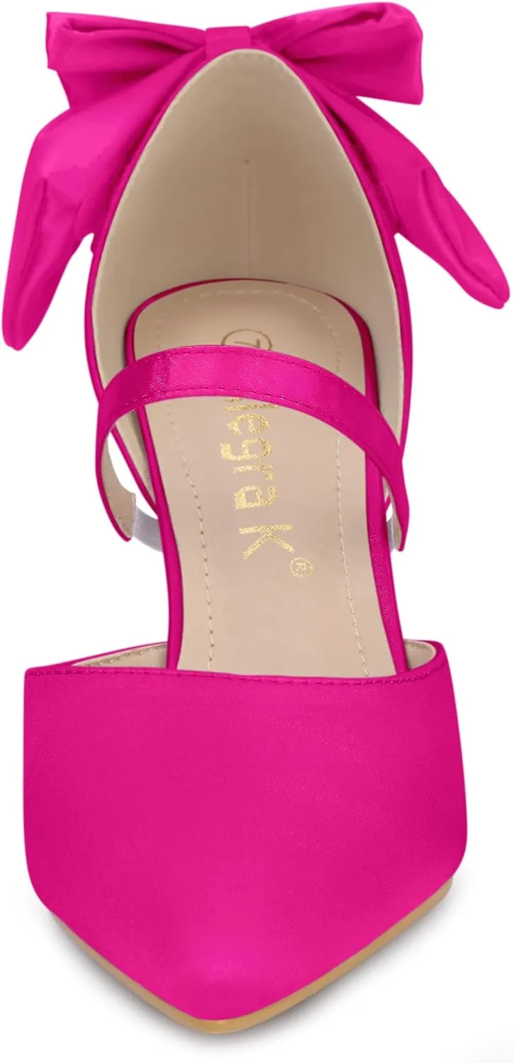 Allegra K Women's Pointed Toe Bow Satin Stiletto Heels Pumps
