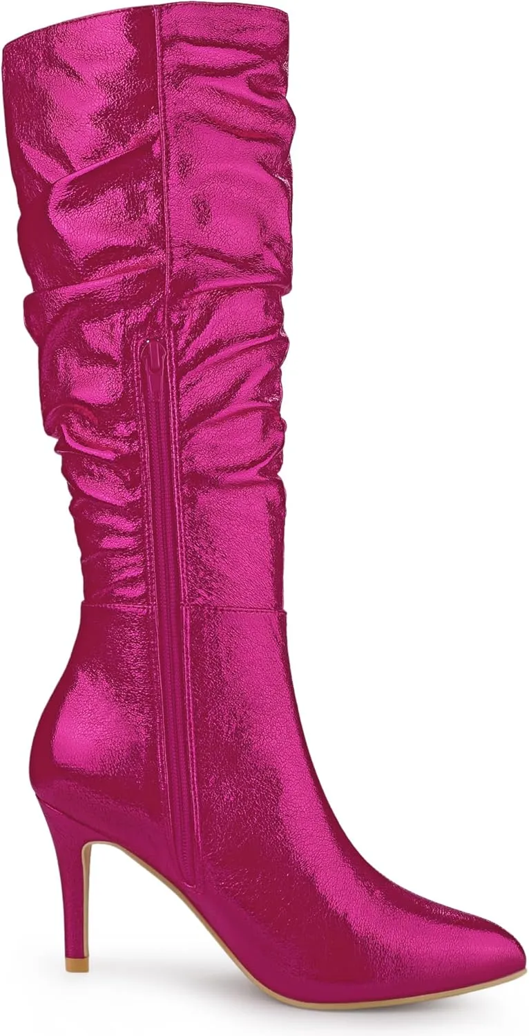 Allegra K Women's Pointed Toe Slouch Stiletto Heels Knee High Boots