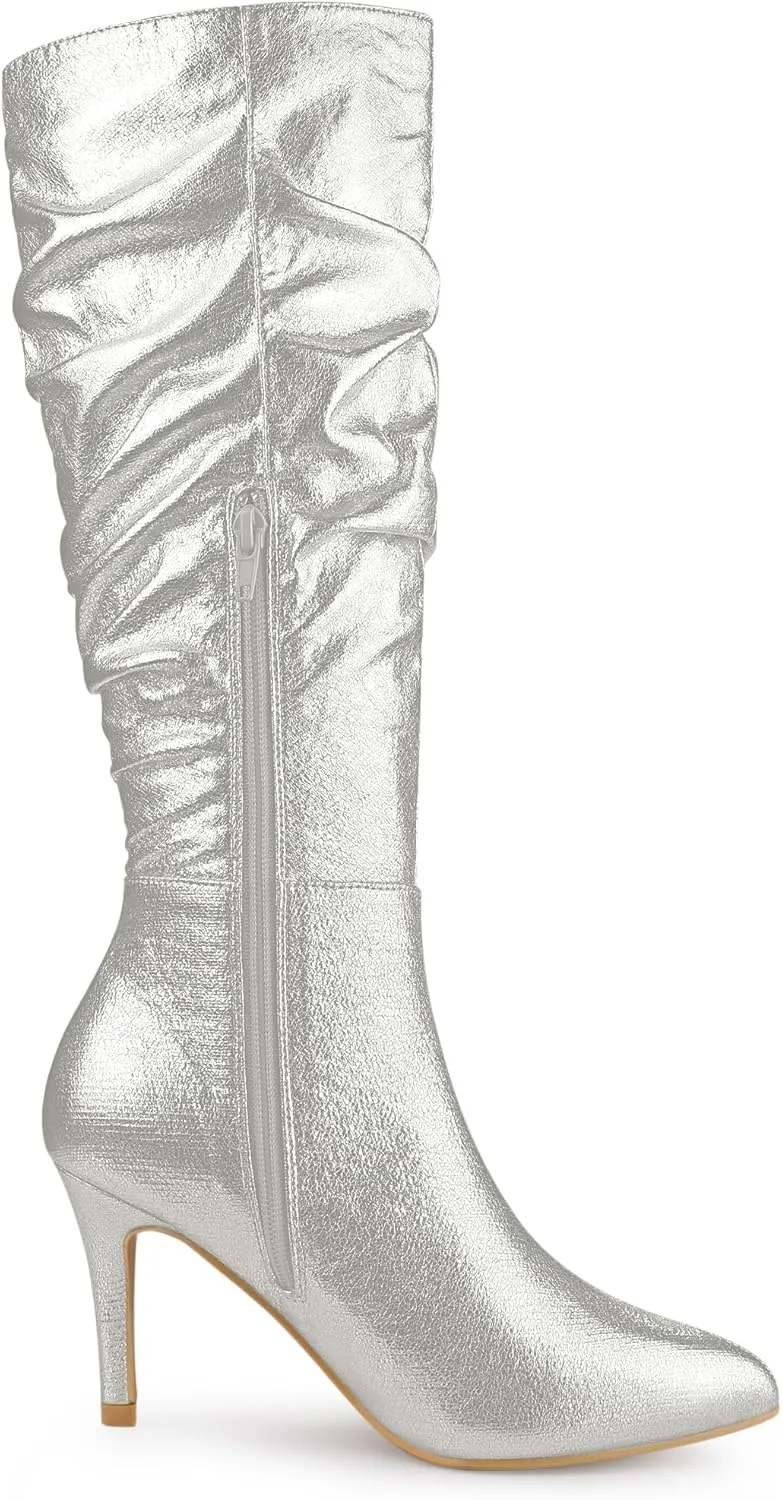 Allegra K Women's Pointed Toe Slouch Stiletto Heels Knee High Boots