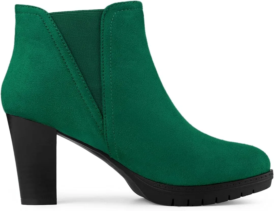 Allegra K Women's Round Toe Block Heels Chelsea Ankle Boots