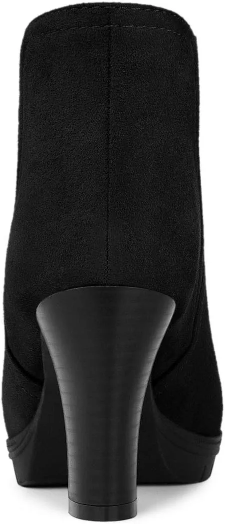 Allegra K Women's Round Toe Block Heels Chelsea Ankle Boots