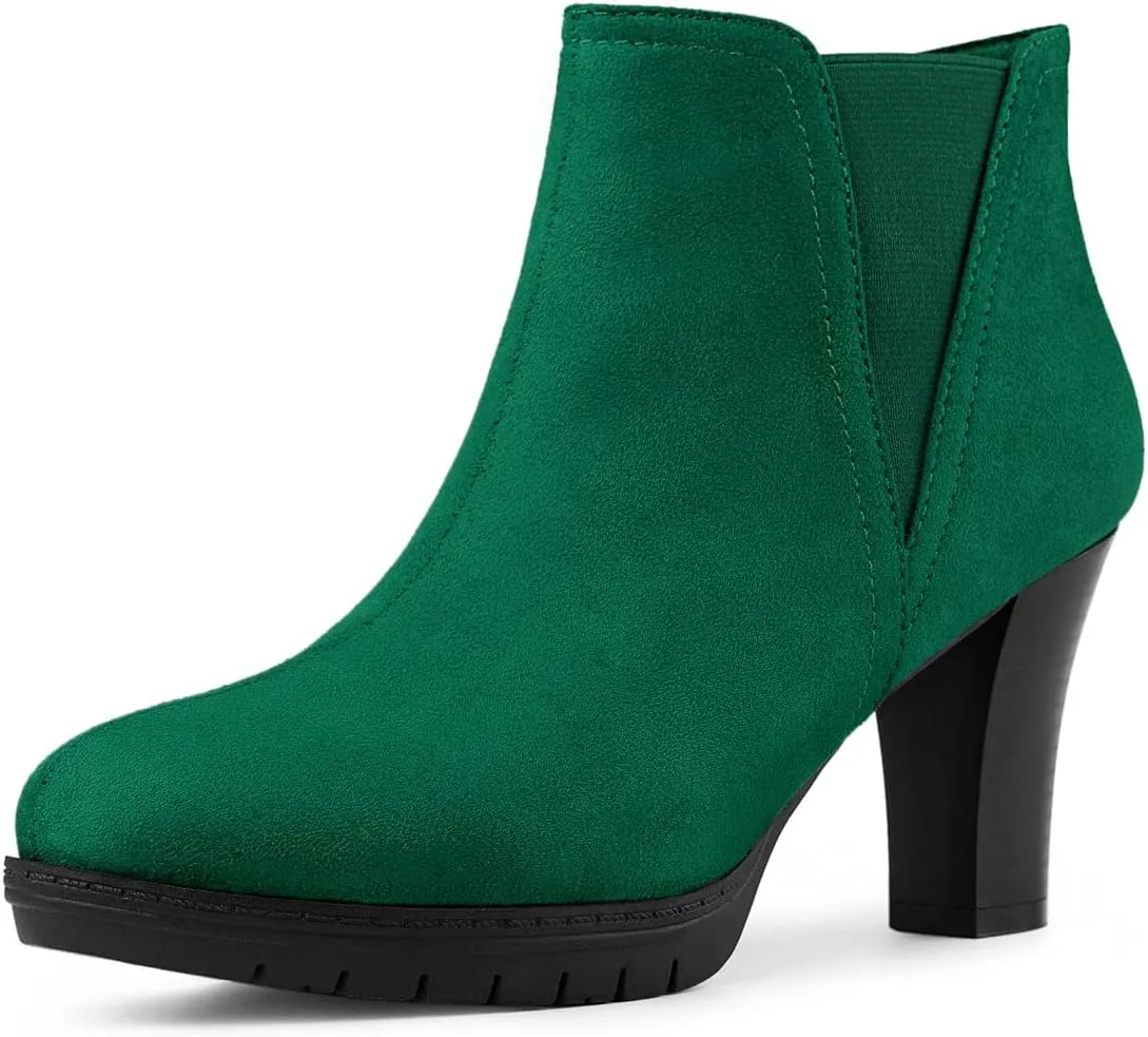 Allegra K Women's Round Toe Block Heels Chelsea Ankle Boots