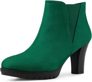 Allegra K Women's Round Toe Block Heels Chelsea Ankle Boots