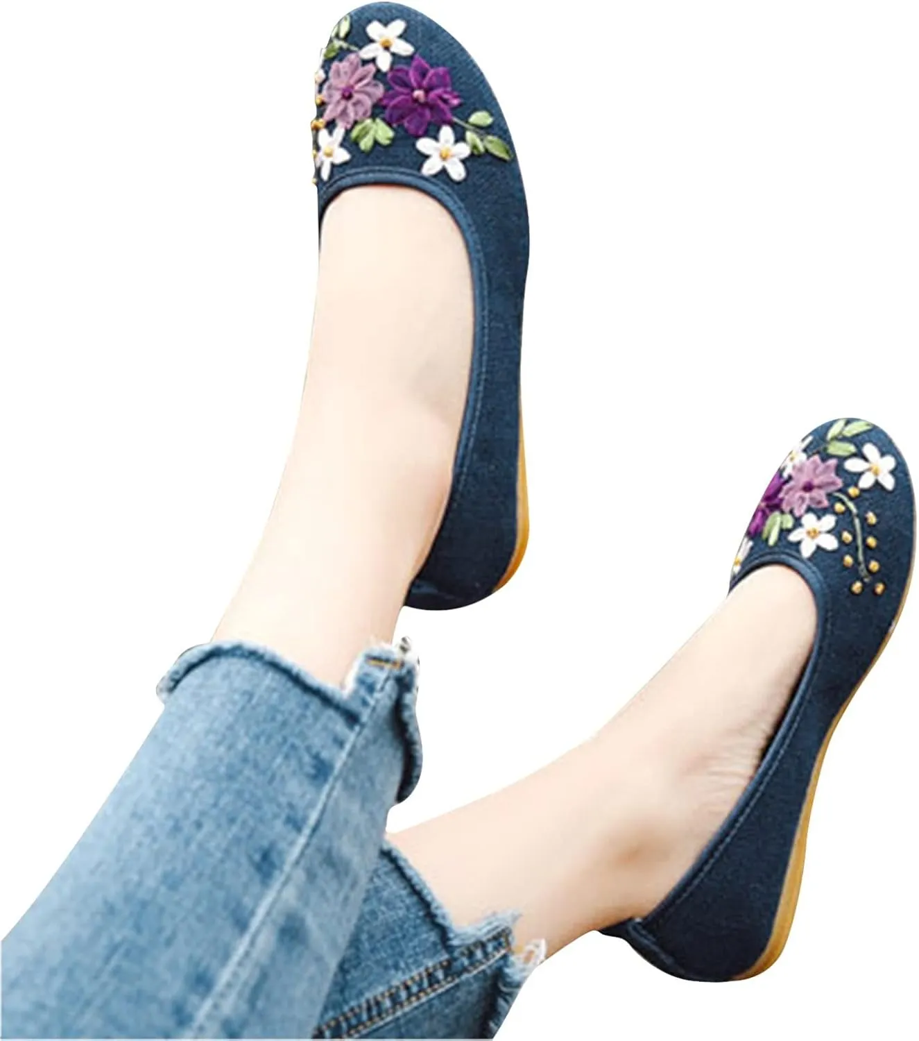 AMDBEL Ballet Flats Shoes for Women Dressy, Womens Flats Shoes Crochet Lace Mesh Round Toe Slip On Casual Ballet Dress Shoes