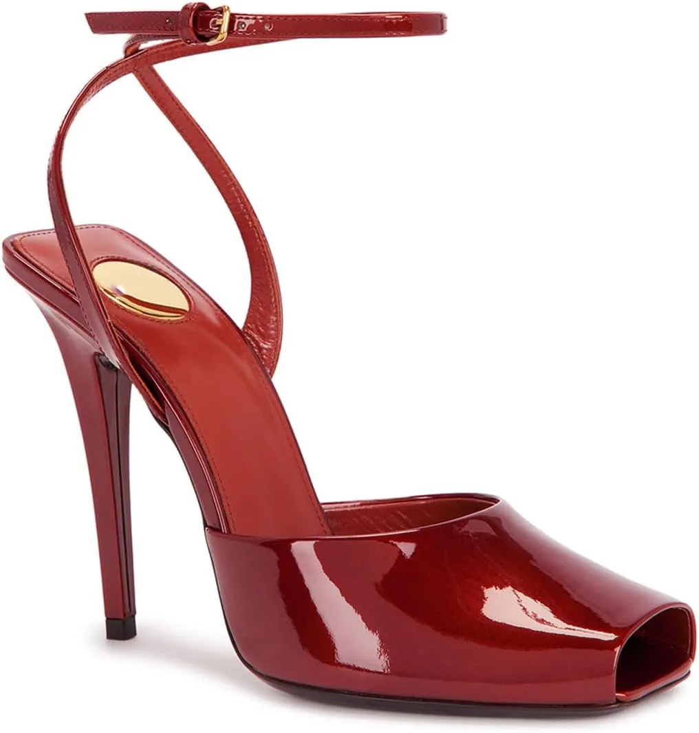 Arqa Womens Stilleto Sandals Covered Square Open Toe Pumps Adjustable Ankle Strap Office Party Dressy Shoes Summer Sexy Elegant 4.1 IN Heels