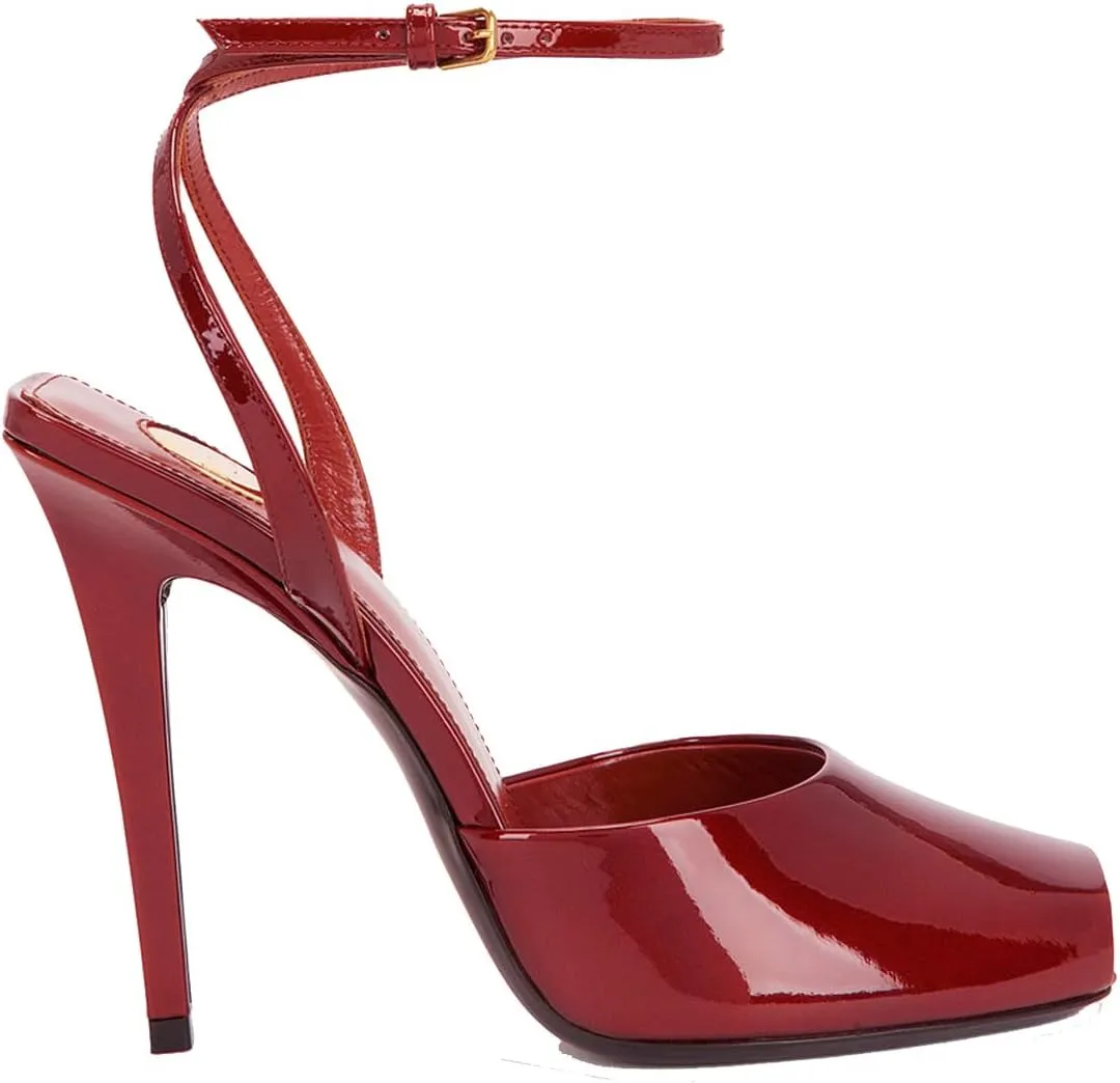 Arqa Womens Stilleto Sandals Covered Square Open Toe Pumps Adjustable Ankle Strap Office Party Dressy Shoes Summer Sexy Elegant 4.1 IN Heels