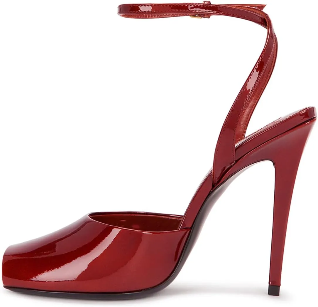 Arqa Womens Stilleto Sandals Covered Square Open Toe Pumps Adjustable Ankle Strap Office Party Dressy Shoes Summer Sexy Elegant 4.1 IN Heels