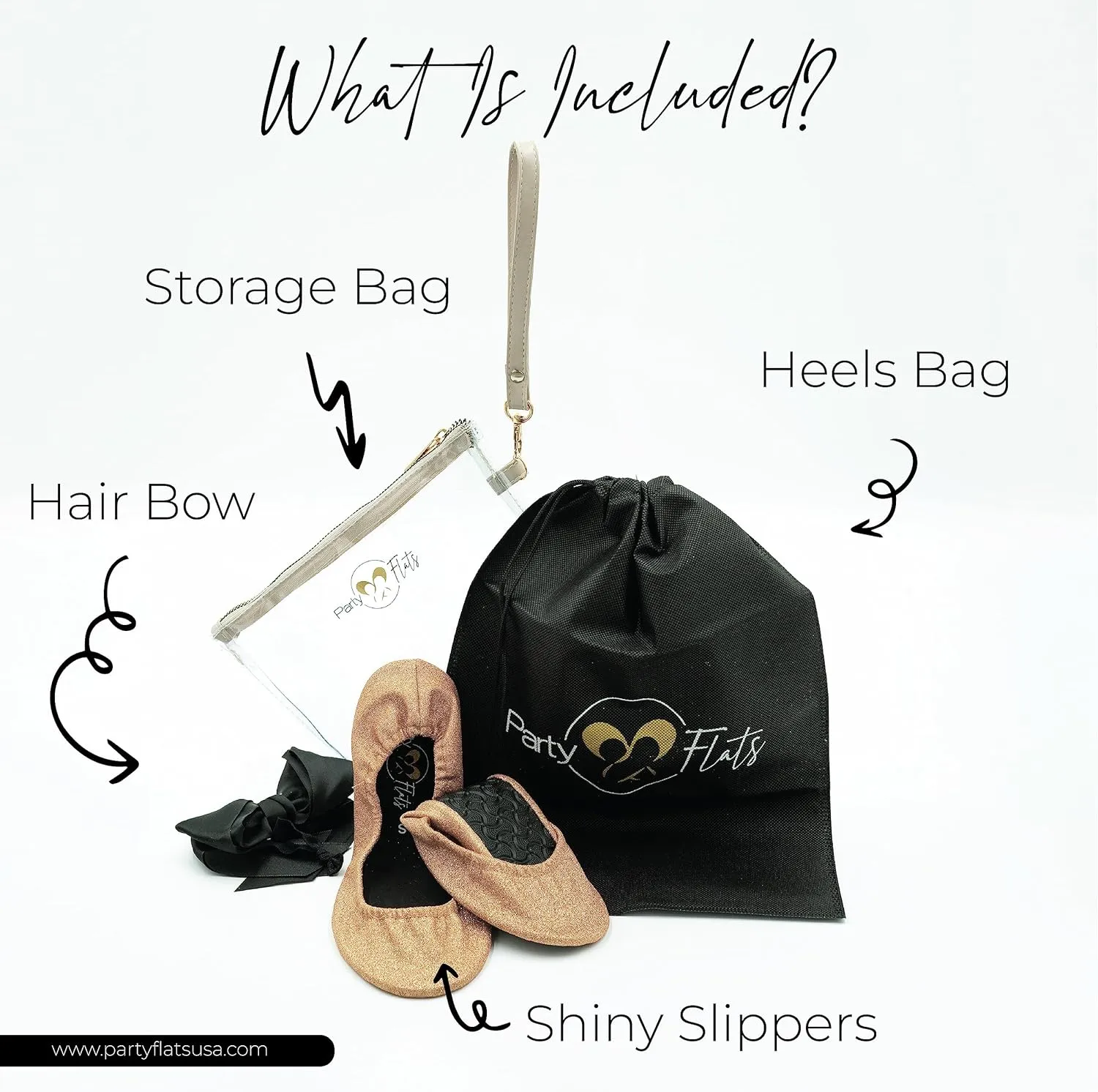 Ballet Slippers for Women | Foldable Ballerina Shoes for Purse with Heels Bag and Hair Bow | Comfortable for Travel Concert, Stylish Evening Dress | Stretchy for Wide Width and Narrow Feet