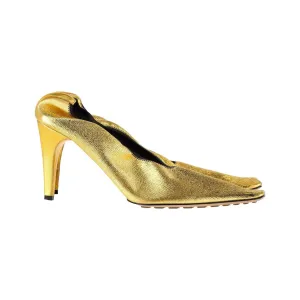 Bottega Veneta Sharpei Metallic Square-Toe Pumps in Gold Leather