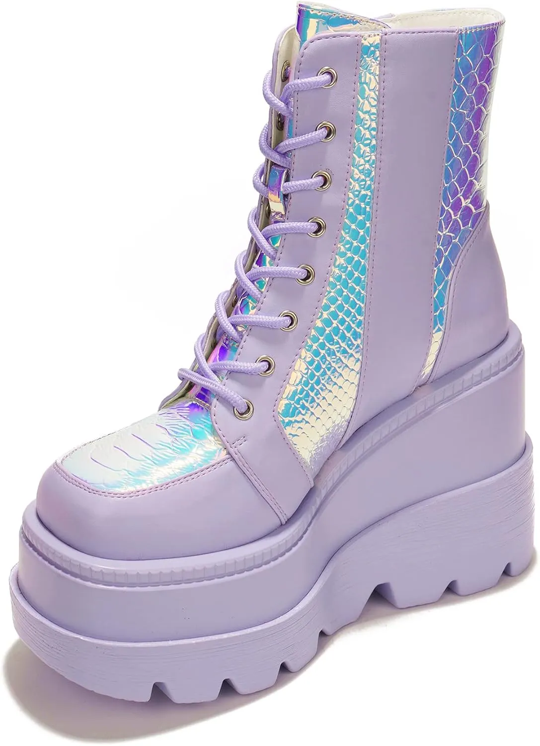 Cape Robbin Radio Holographic Platform Ankle Boots with Chunky Block Heels for Women