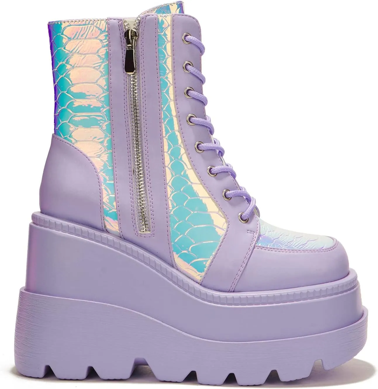 Cape Robbin Radio Holographic Platform Ankle Boots with Chunky Block Heels for Women