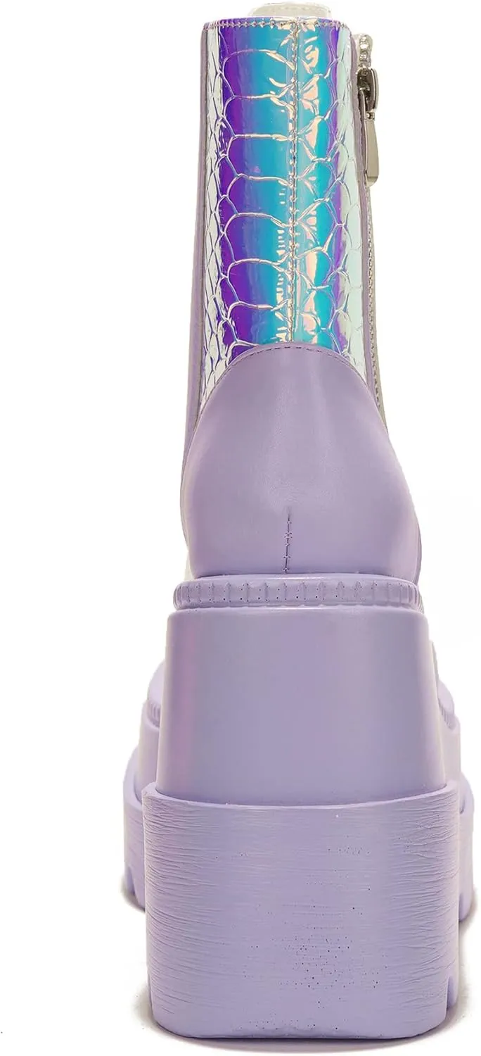 Cape Robbin Radio Holographic Platform Ankle Boots with Chunky Block Heels for Women