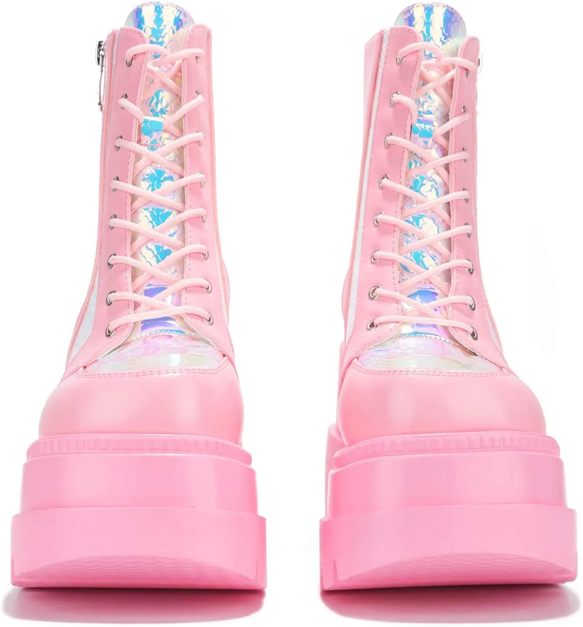 Cape Robbin Radio Holographic Platform Ankle Boots with Chunky Block Heels for Women