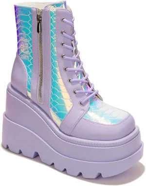 Cape Robbin Radio Holographic Platform Ankle Boots with Chunky Block Heels for Women
