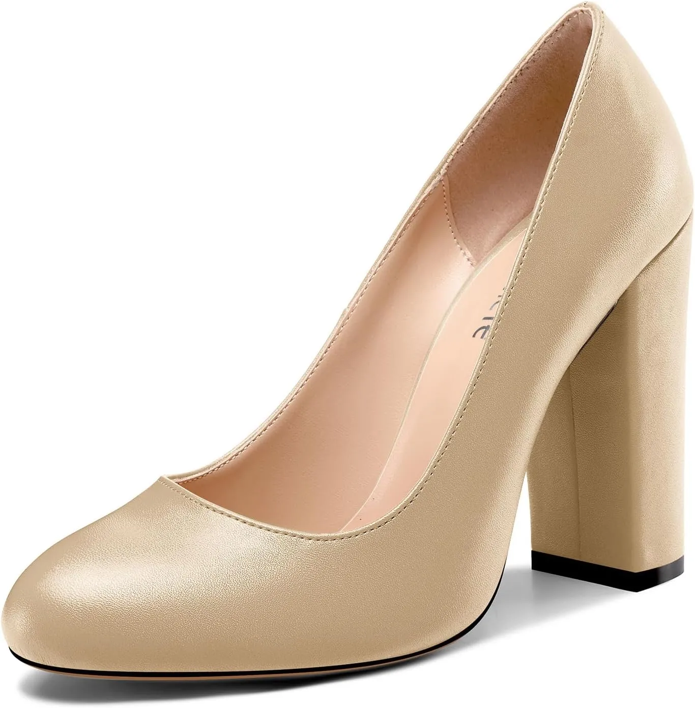 Castamere Women's High Block Heel Pumps Slip On Classic Round Toe Heels Wedding Party Dress Office Shoes 10CM