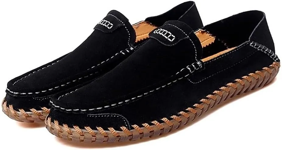 Casual Loafers for Men Suede Vamp Evening Solid Color Round Toe Low Top Classic Slip-on