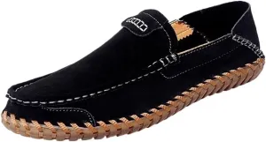 Casual Loafers for Men Suede Vamp Evening Solid Color Round Toe Low Top Classic Slip-on