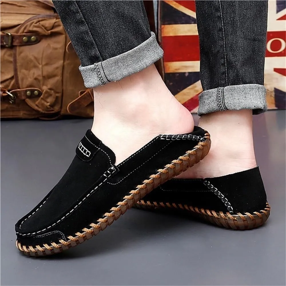 Casual Loafers for Men Suede Vamp Evening Solid Color Round Toe Low Top Classic Slip-on