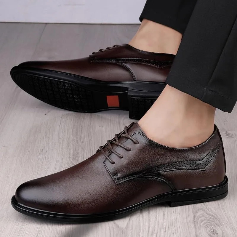 Classic Men's Leather Dress Shoes Men Lace-up Formal Oxfords Shoes Breathable Wingtip Brogue Shoes