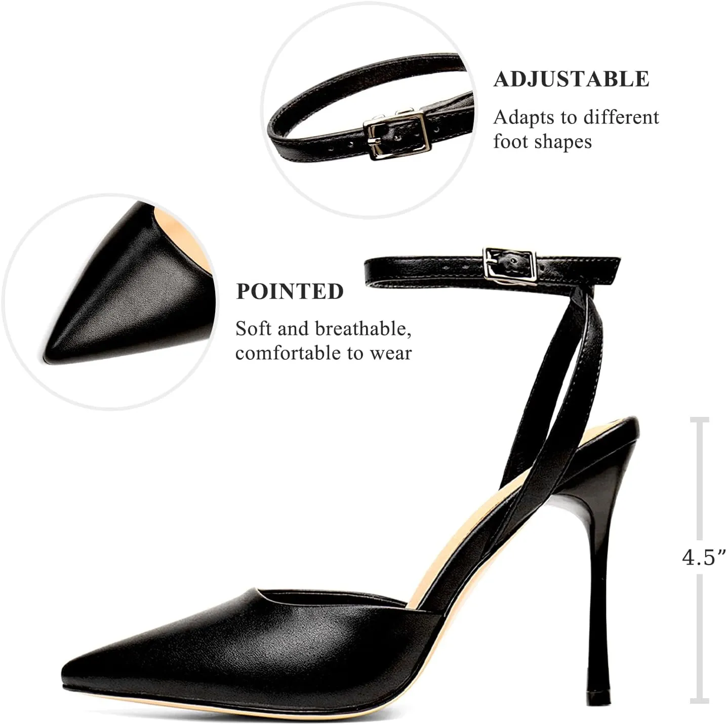 Closed Toe Ankle Strap Heels Women Pointed Toe Slingback Stiletto Heel Dress Pumps Shoes Party Wedding Sexy Heeled Sandals