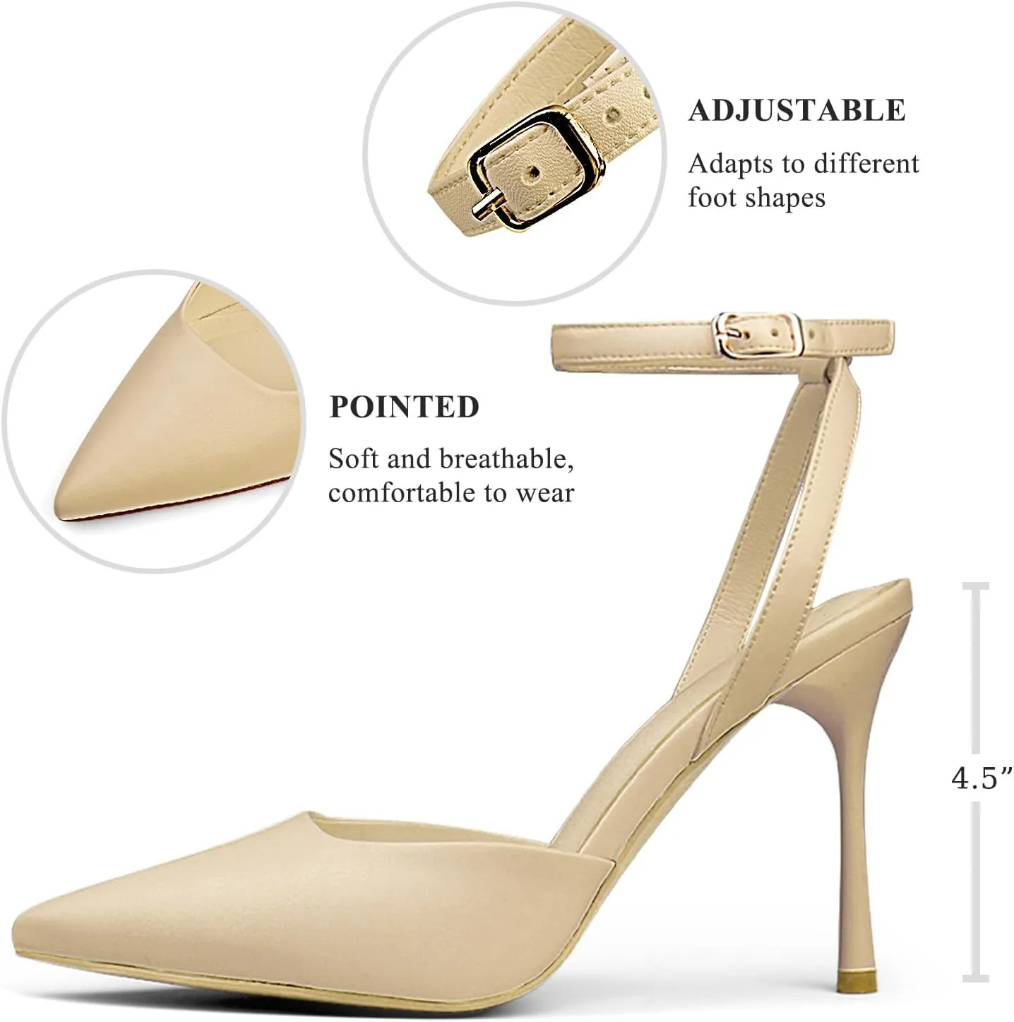 Closed Toe Ankle Strap Heels Women Pointed Toe Slingback Stiletto Heel Dress Pumps Shoes Party Wedding Sexy Heeled Sandals