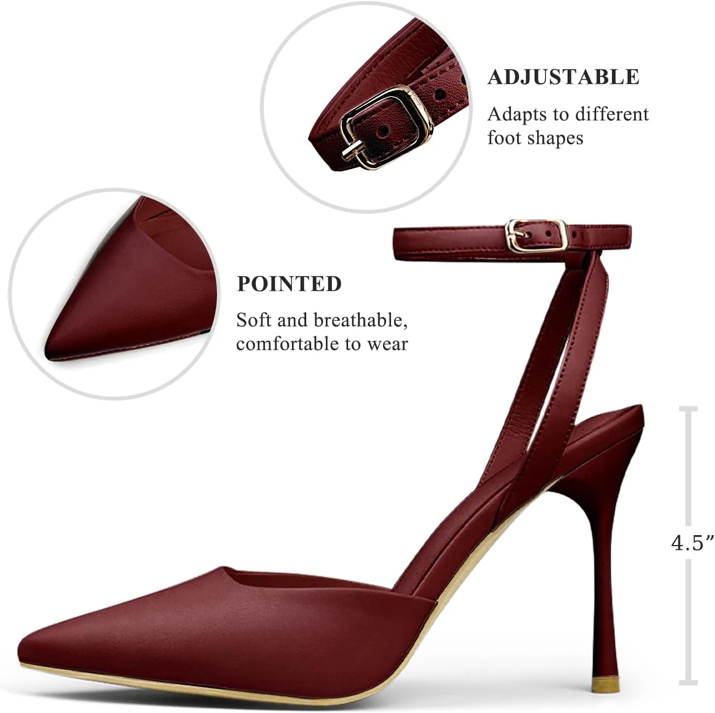 Closed Toe Ankle Strap Heels Women Pointed Toe Slingback Stiletto Heel Dress Pumps Shoes Party Wedding Sexy Heeled Sandals