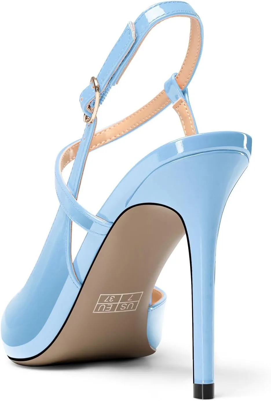 DearOnly Womens Sexy Slingback Ankle Strap Buckle Pumps High Stiletto Heel Close Pointed Toe Patent Leather Wedding Prom Shoes 3.9 Inches Heels