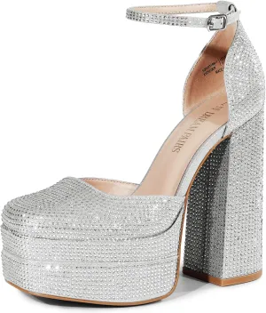 DREAM PAIRS Women’s High Chunky Platform Closed Toe Block Heels Square Toe Ankle Strap Dress Wedding Party Pumps Shoes Aurelia