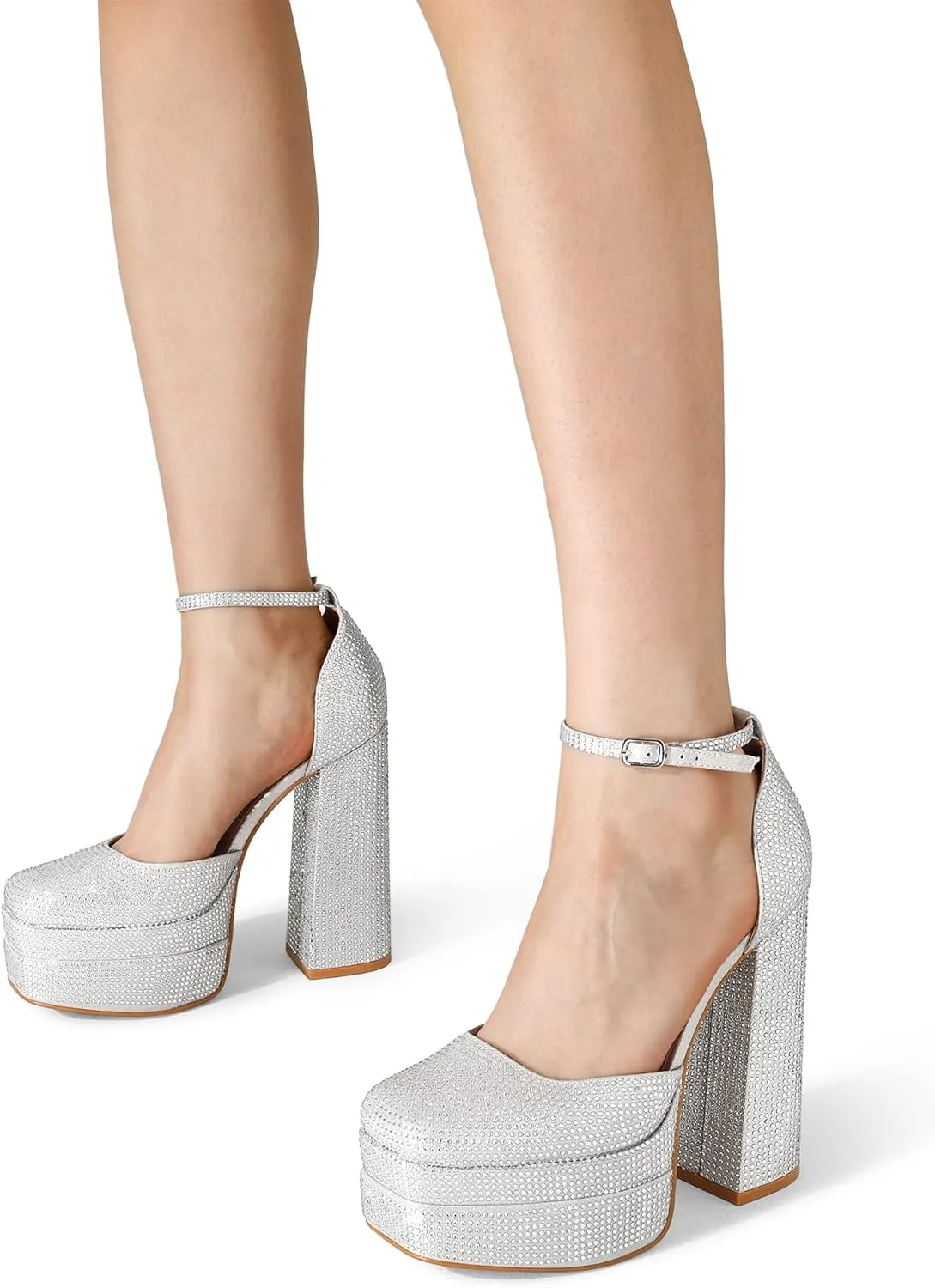 DREAM PAIRS Women’s High Chunky Platform Closed Toe Block Heels Square Toe Ankle Strap Dress Wedding Party Pumps Shoes Aurelia