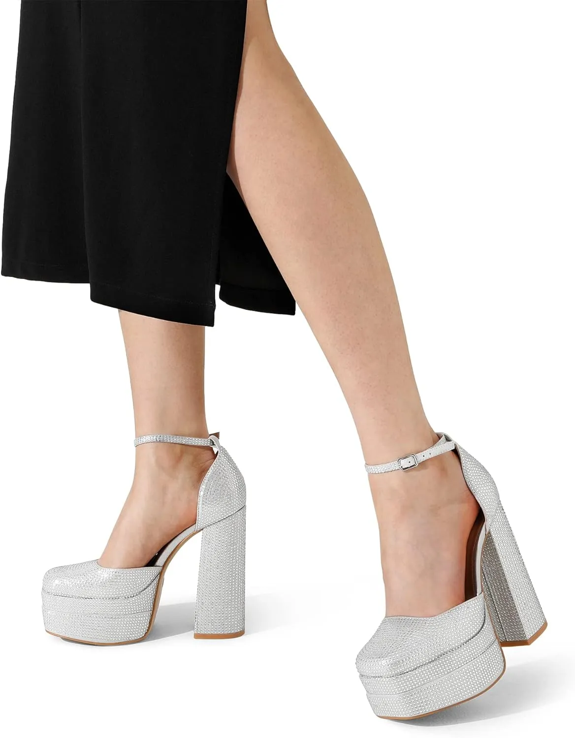 DREAM PAIRS Women’s High Chunky Platform Closed Toe Block Heels Square Toe Ankle Strap Dress Wedding Party Pumps Shoes Aurelia