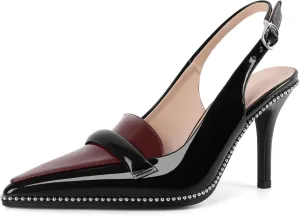Eldof Pointed Toe Slingback Heels for Women Beaded Stiletto High Heel Women Pumps Shoes Dress 3.5 Inches in Multi Color