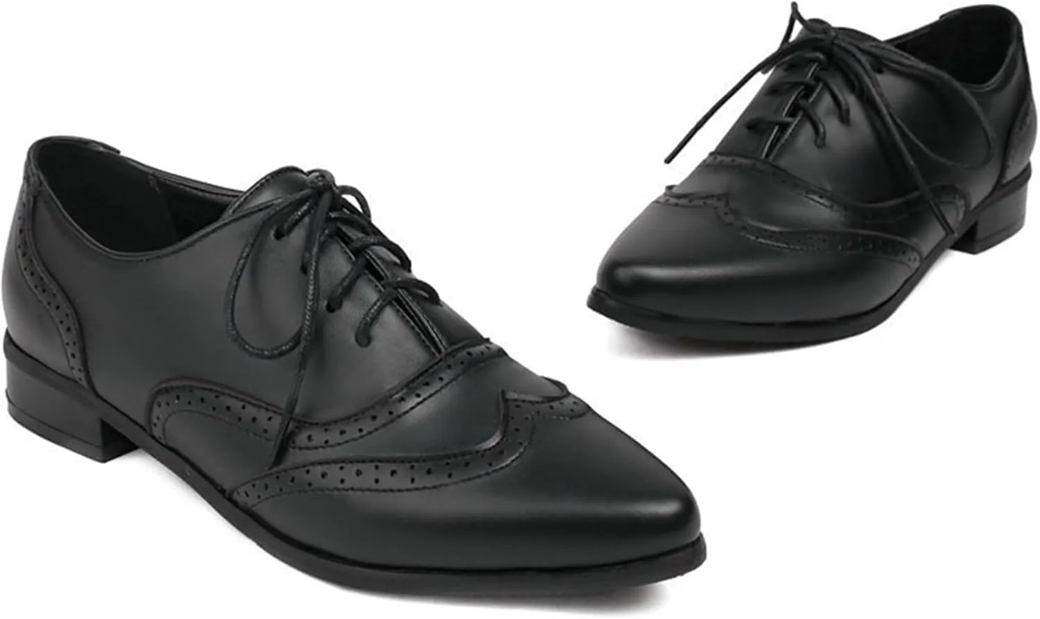 ErikenUrben Women Leather Perforated Lace up Oxford Shoes Pointed Toe Brogue Shoes