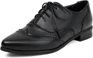 ErikenUrben Women Leather Perforated Lace up Oxford Shoes Pointed Toe Brogue Shoes