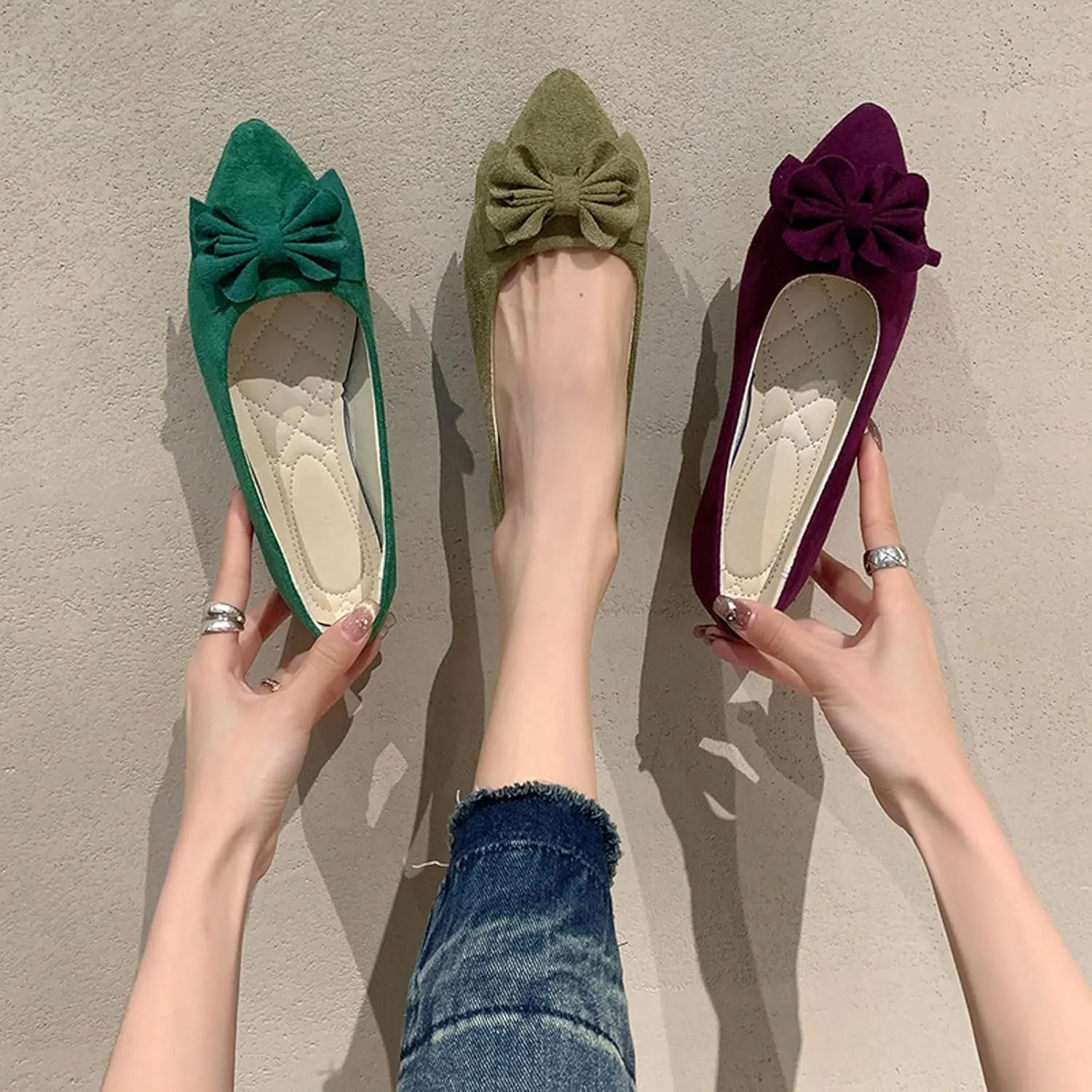 Flat Shoes for Women Dressy Comfortable Flat Mary Jane Shoe Womens Flats with Bowknot Pointed Toe Shoes for Women