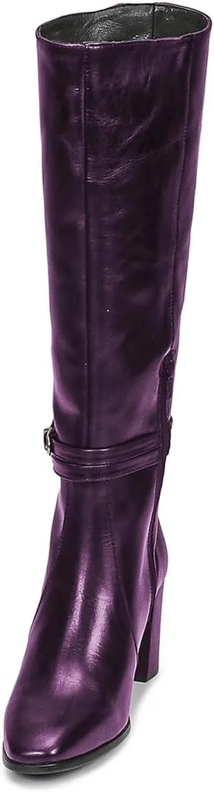 FSJ Women Knee High Boots with Buckled Strap Chunky Block Heels Square Toe Side Zipper Comfort Casual Wear Shoes Size 4-16 US