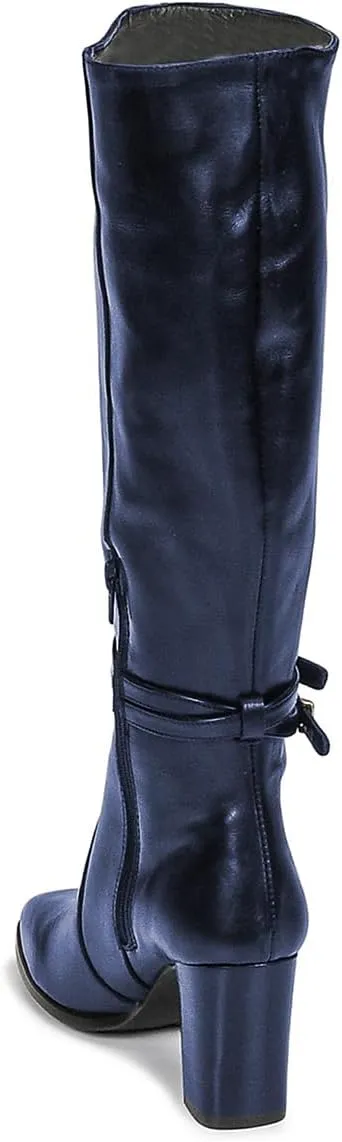 FSJ Women Knee High Boots with Buckled Strap Chunky Block Heels Square Toe Side Zipper Comfort Casual Wear Shoes Size 4-16 US