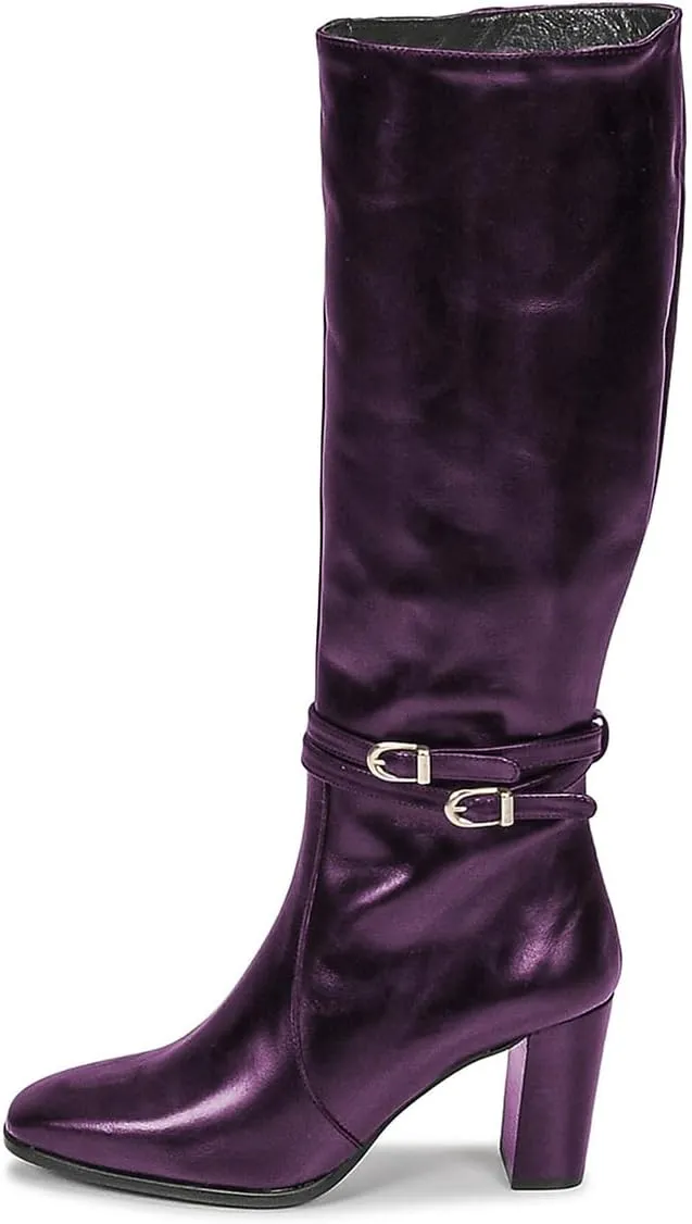 FSJ Women Knee High Boots with Buckled Strap Chunky Block Heels Square Toe Side Zipper Comfort Casual Wear Shoes Size 4-16 US