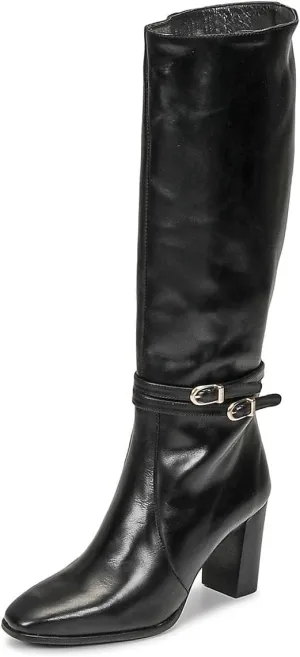 FSJ Women Knee High Boots with Buckled Strap Chunky Block Heels Square Toe Side Zipper Comfort Casual Wear Shoes Size 4-16 US
