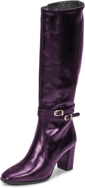 FSJ Women Knee High Boots with Buckled Strap Chunky Block Heels Square Toe Side Zipper Comfort Casual Wear Shoes Size 4-16 US